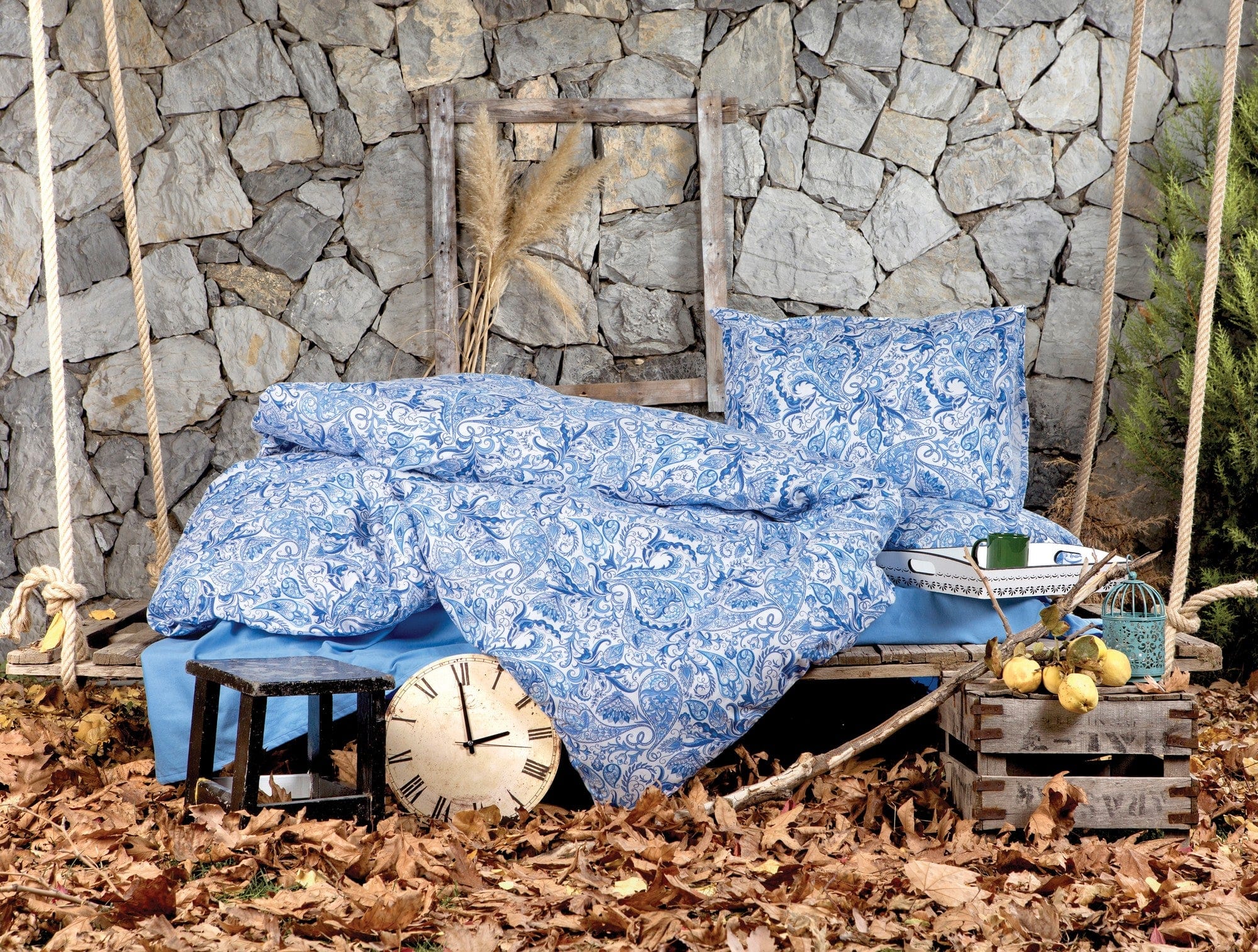 Lenjerie de pat din bumbac, Salamis Albastru / Multicolor, 200 x 220 cm