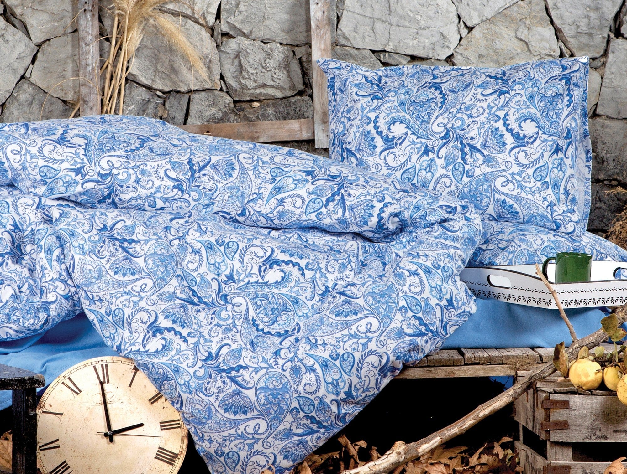 Lenjerie de pat din bumbac, Salamis Albastru / Multicolor, 200 x 220 cm (1)