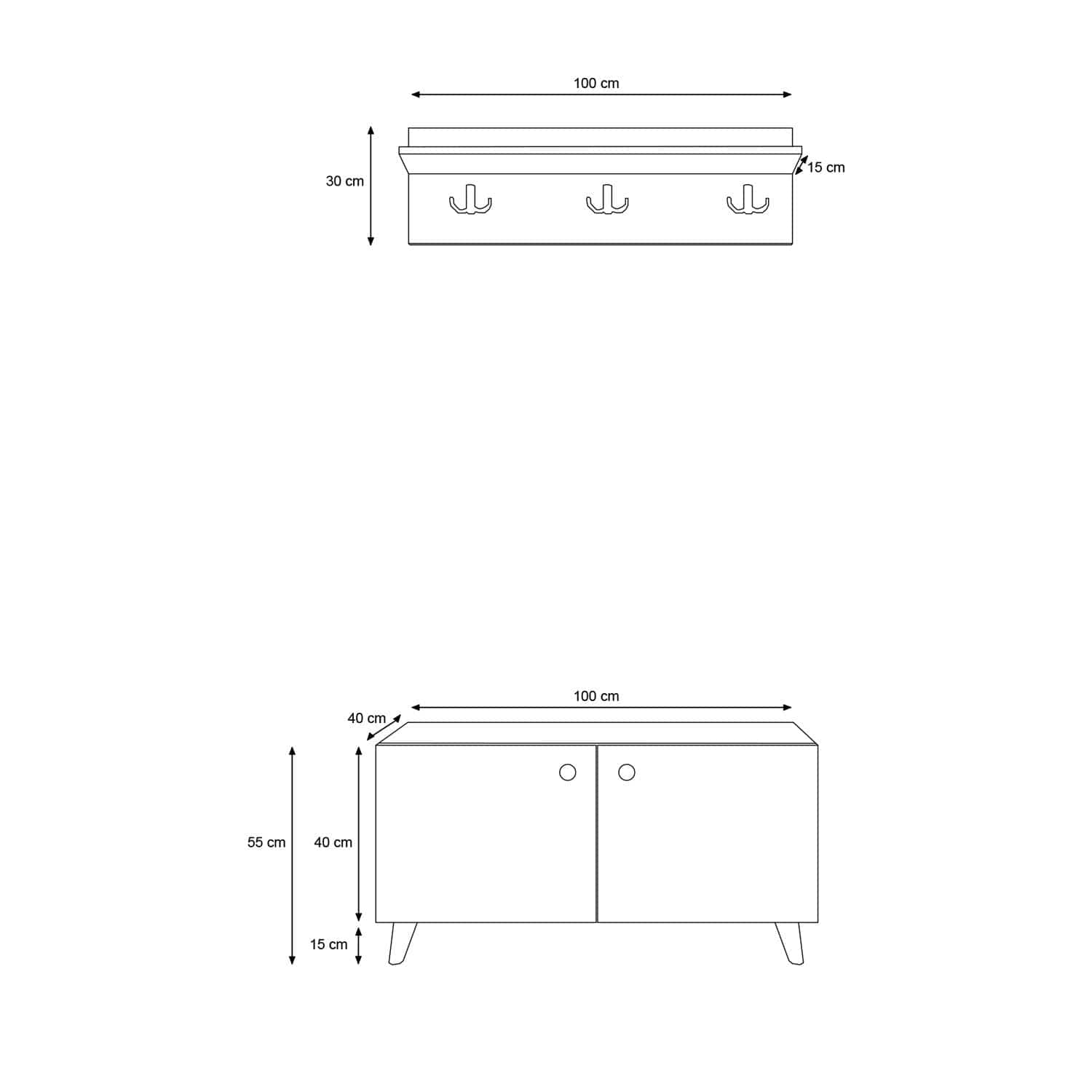 Set de mobila hol din pal, 2 piese, Hasir L1187 Stejar / Alb (4)