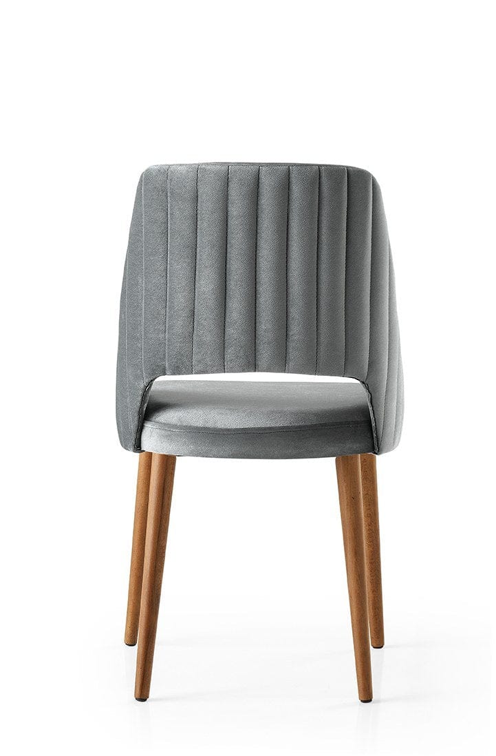 Set 4 scaune tapitate cu stofa si picioare din plastic, Acelya 1 Velvet Gri / Nuc, l50xA50xH90 cm (2)