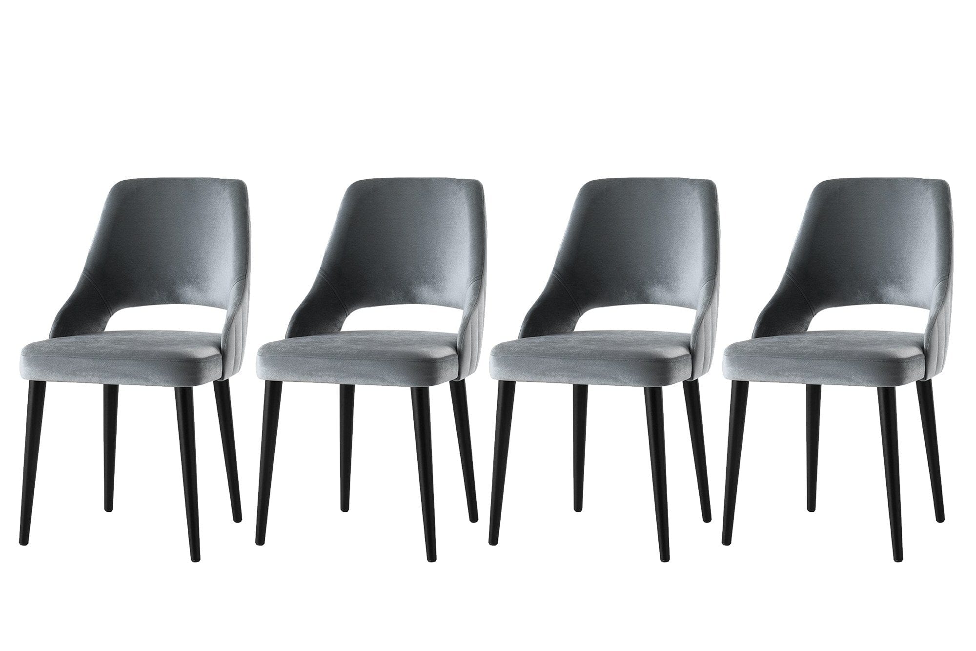 Set 4 scaune tapitate cu stofa si picioare din plastic, Acelya 3 Velvet Gri / Negru, l50xA50xH90 cm