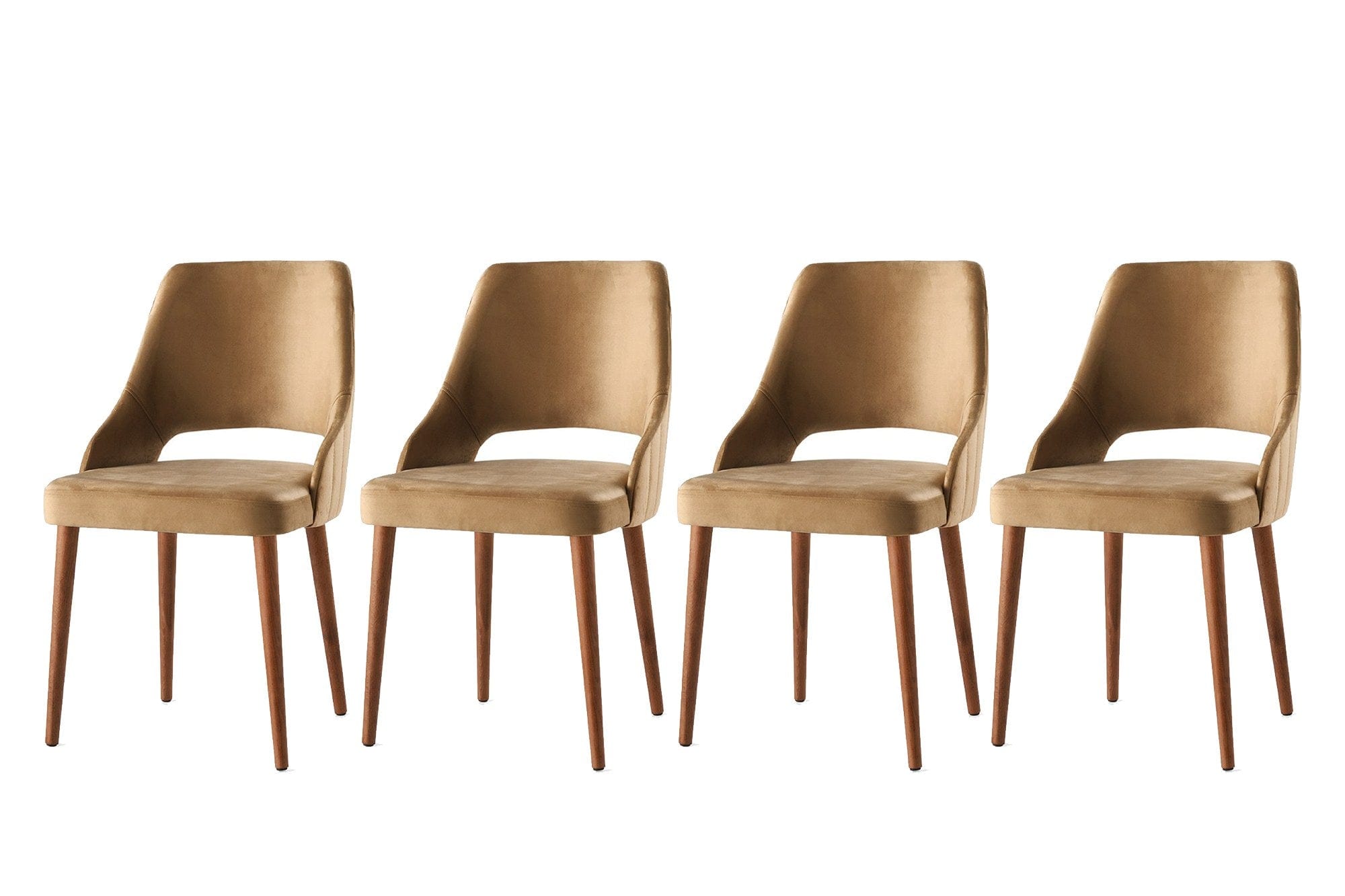Set 4 scaune tapitate cu stofa si picioare din plastic, Acelya 1 Velvet Maro / Nuc, l50xA50xH90 cm