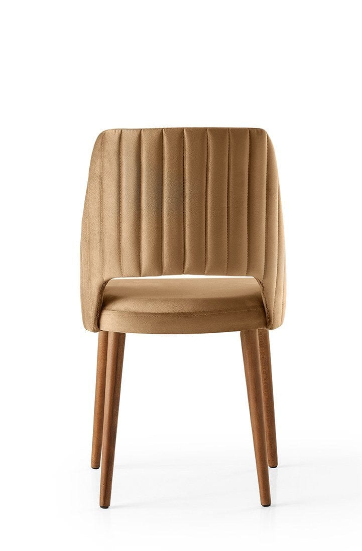 Set 4 scaune tapitate cu stofa si picioare din plastic, Acelya 1 Velvet Maro / Nuc, l50xA50xH90 cm (2)
