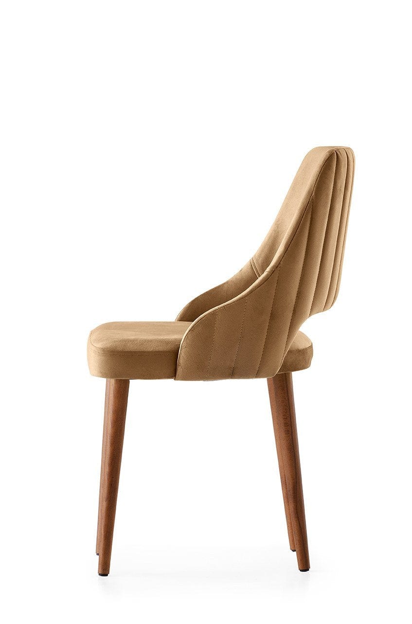 Set 4 scaune tapitate cu stofa si picioare din plastic, Acelya 1 Velvet Maro / Nuc, l50xA50xH90 cm (3)