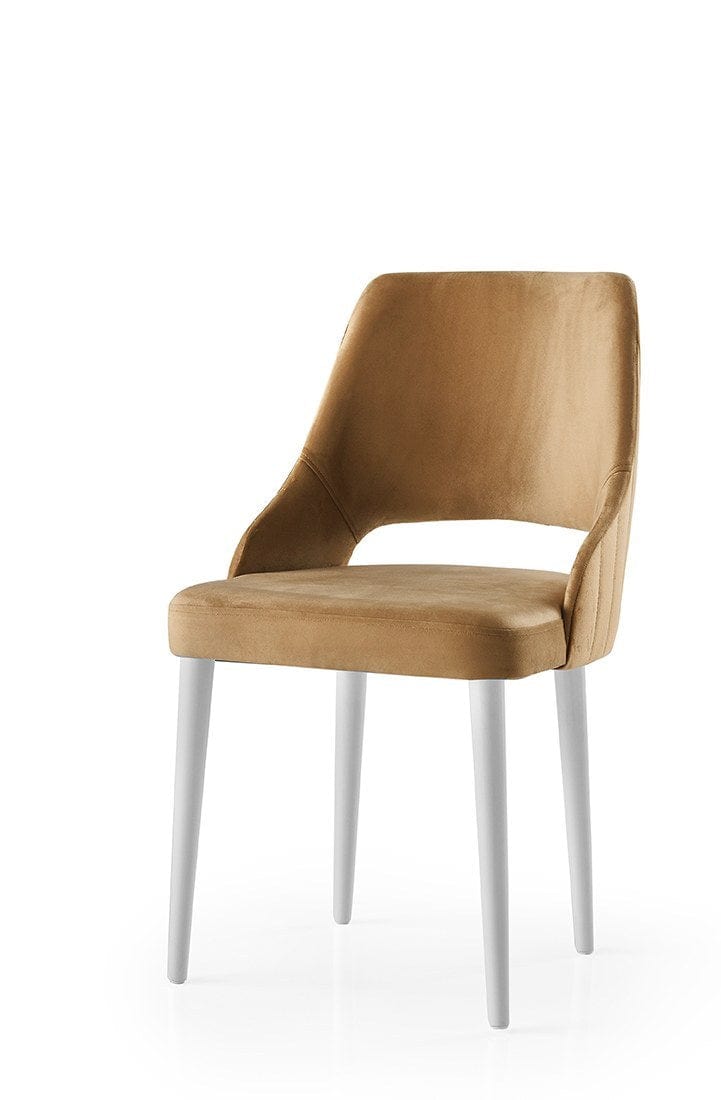 Set 4 scaune tapitate cu stofa si picioare din plastic, Acelya 2 Velvet Maro / Alb, l50xA50xH90 cm (1)