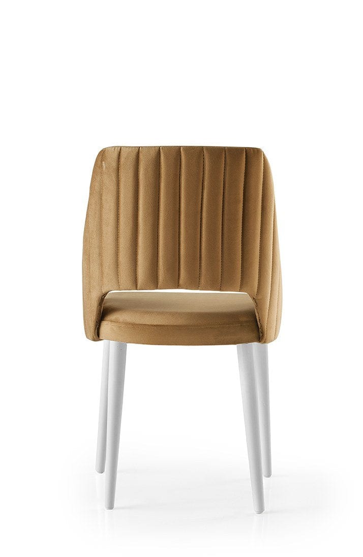 Set 4 scaune tapitate cu stofa si picioare din plastic, Acelya 2 Velvet Maro / Alb, l50xA50xH90 cm (2)