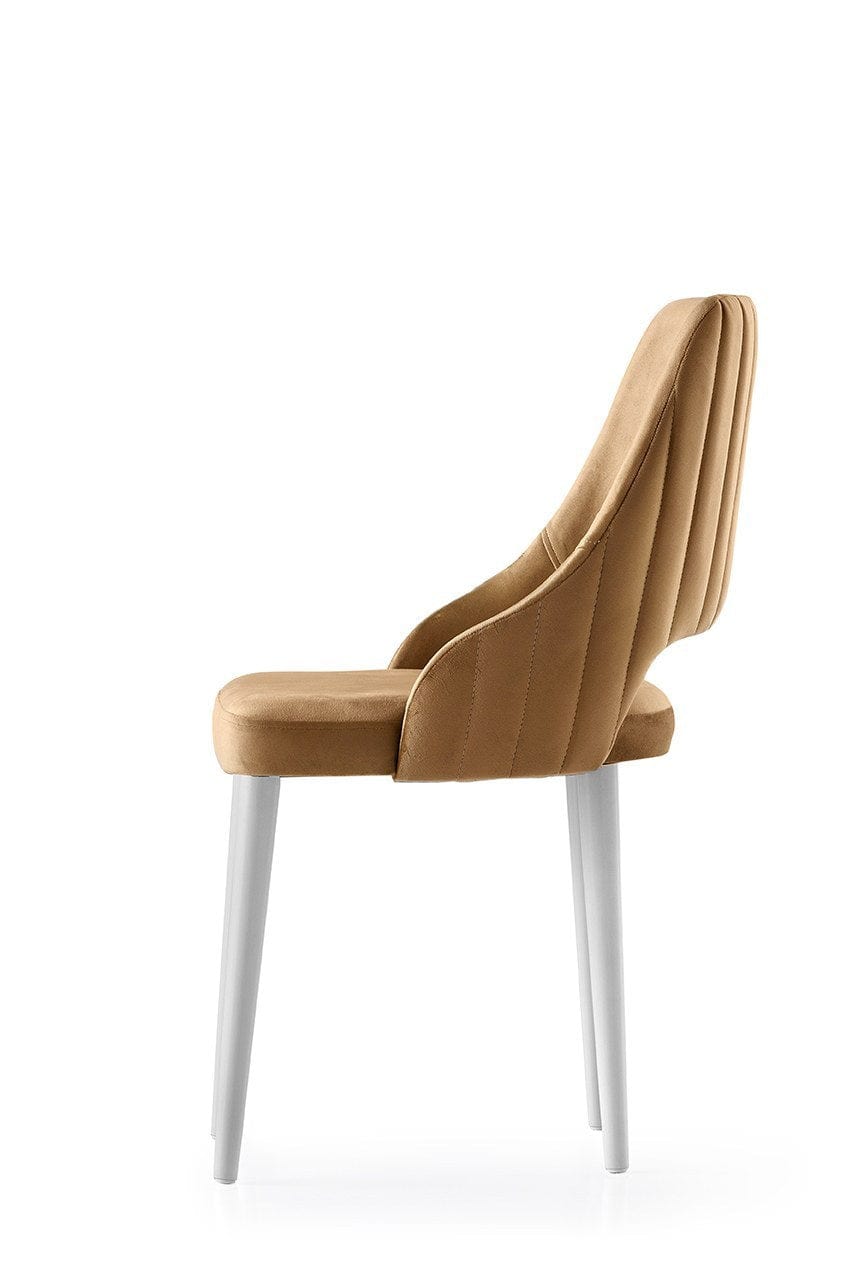 Set 4 scaune tapitate cu stofa si picioare din plastic, Acelya 2 Velvet Maro / Alb, l50xA50xH90 cm (3)