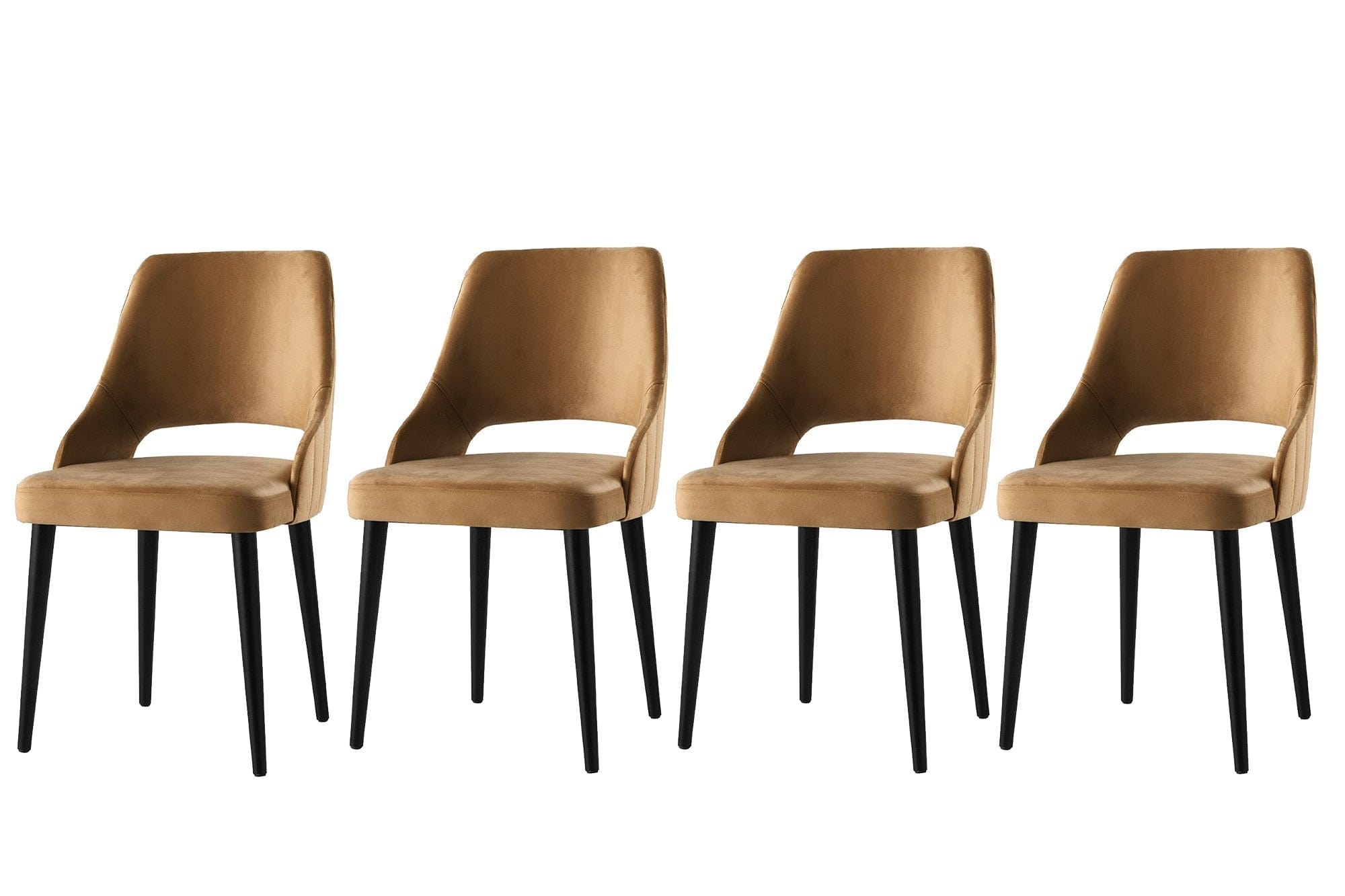 Set 4 scaune tapitate cu stofa si picioare din plastic, Acelya 3 Velvet Maro / Negru, l50xA50xH90 cm