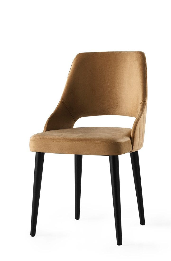 Set 4 scaune tapitate cu stofa si picioare din plastic, Acelya 3 Velvet Maro / Negru, l50xA50xH90 cm (1)