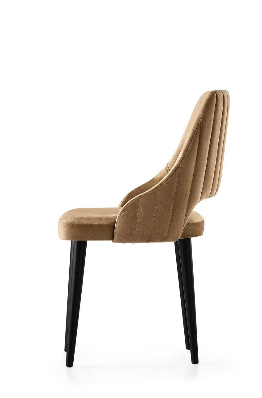 Set 4 scaune tapitate cu stofa si picioare din plastic, Acelya 3 Velvet Maro / Negru, l50xA50xH90 cm (3)
