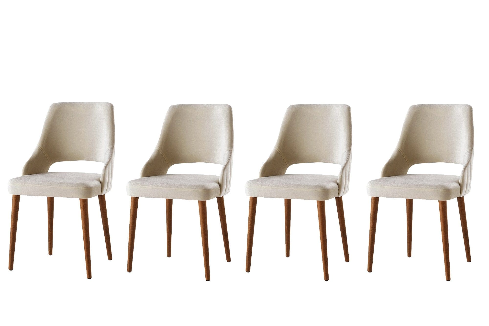Set 4 scaune tapitate cu stofa si picioare din plastic, Acelya 1 Velvet Crem / Nuc, l50xA50xH90 cm