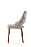 Set 4 scaune tapitate cu stofa si picioare din plastic, Acelya 1 Velvet Crem / Nuc, l50xA50xH90 cm (3)