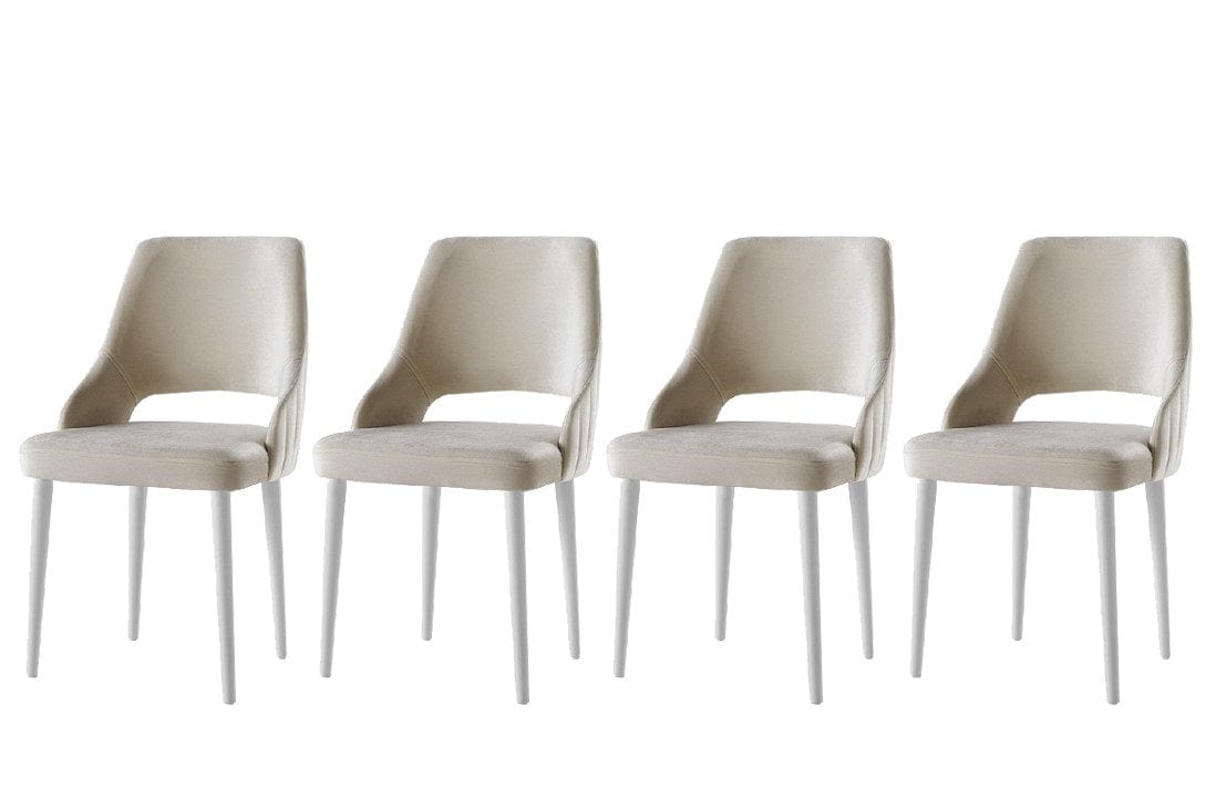 Set 4 scaune tapitate cu stofa si picioare din plastic, Acelya 2 Velvet Crem / Alb, l50xA50xH90 cm