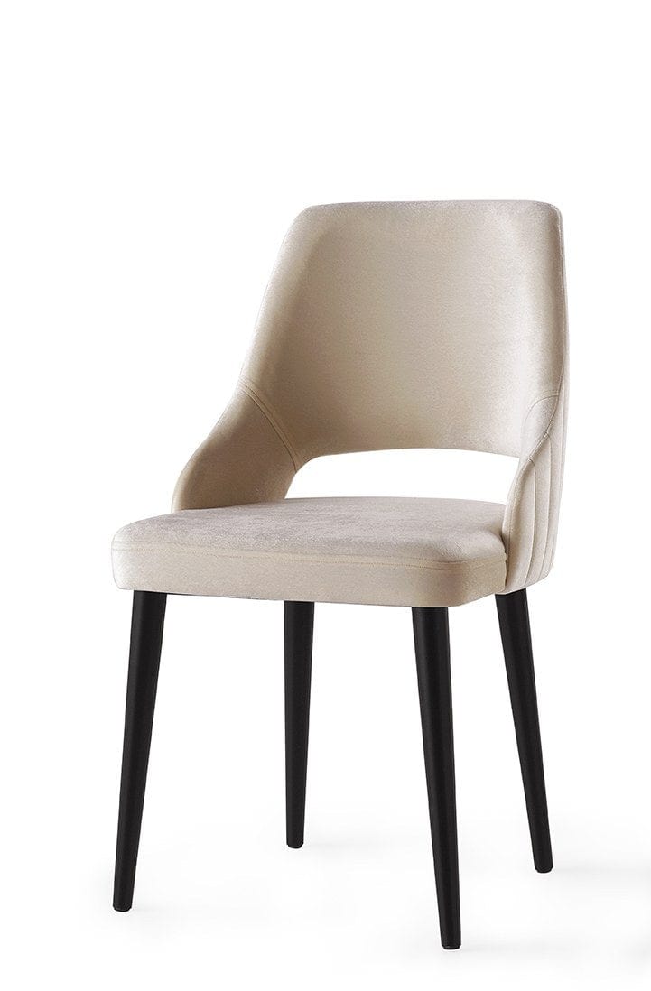 Set 4 scaune tapitate cu stofa si picioare din plastic, Acelya 3 Velvet Crem / Negru, l50xA50xH90 cm (1)