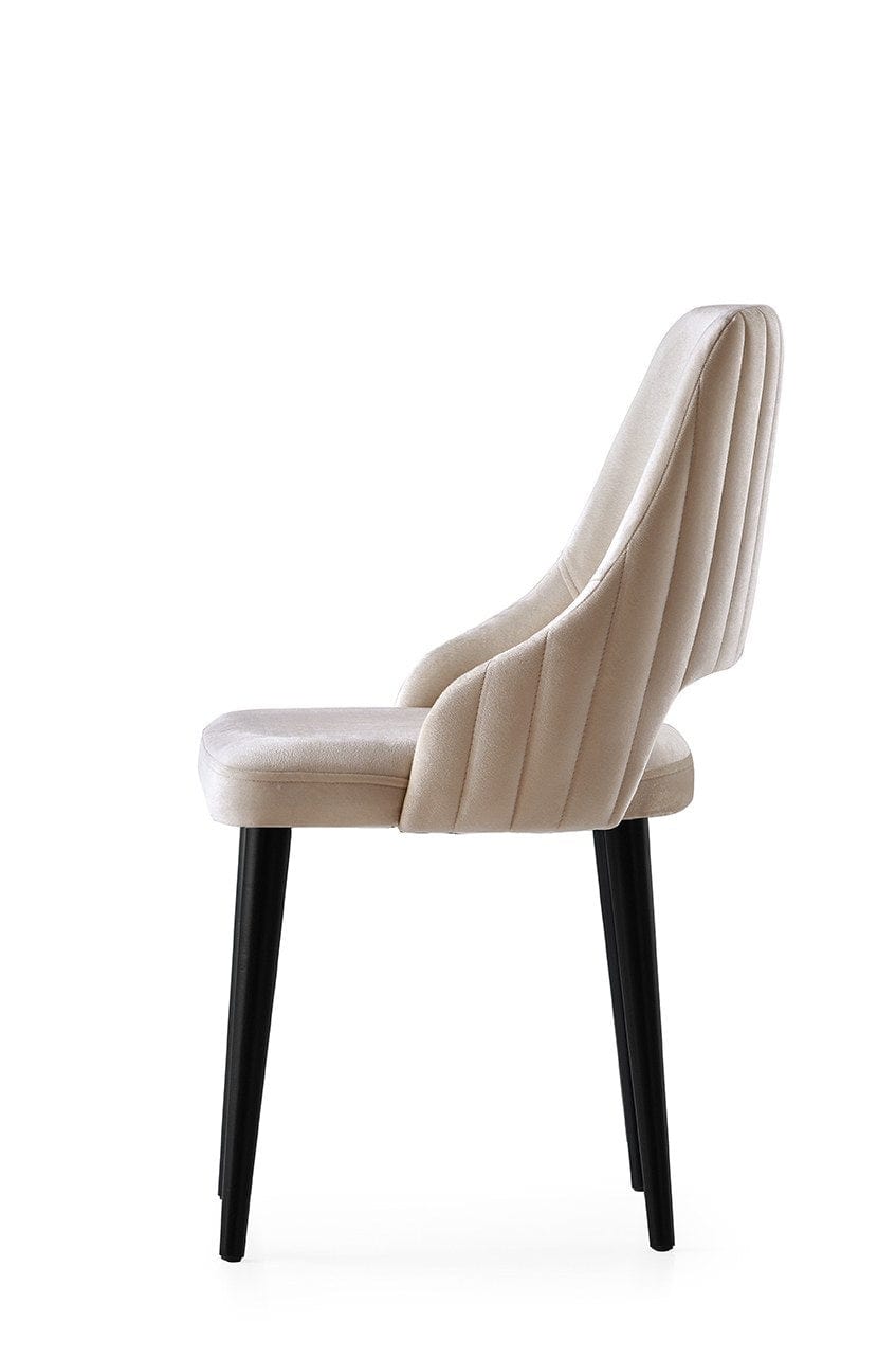 Set 4 scaune tapitate cu stofa si picioare din plastic, Acelya 3 Velvet Crem / Negru, l50xA50xH90 cm (3)