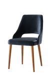 Set 4 scaune tapitate cu stofa si picioare din plastic, Acelya 1 Velvet Negru / Nuc, l50xA50xH90 cm (1)