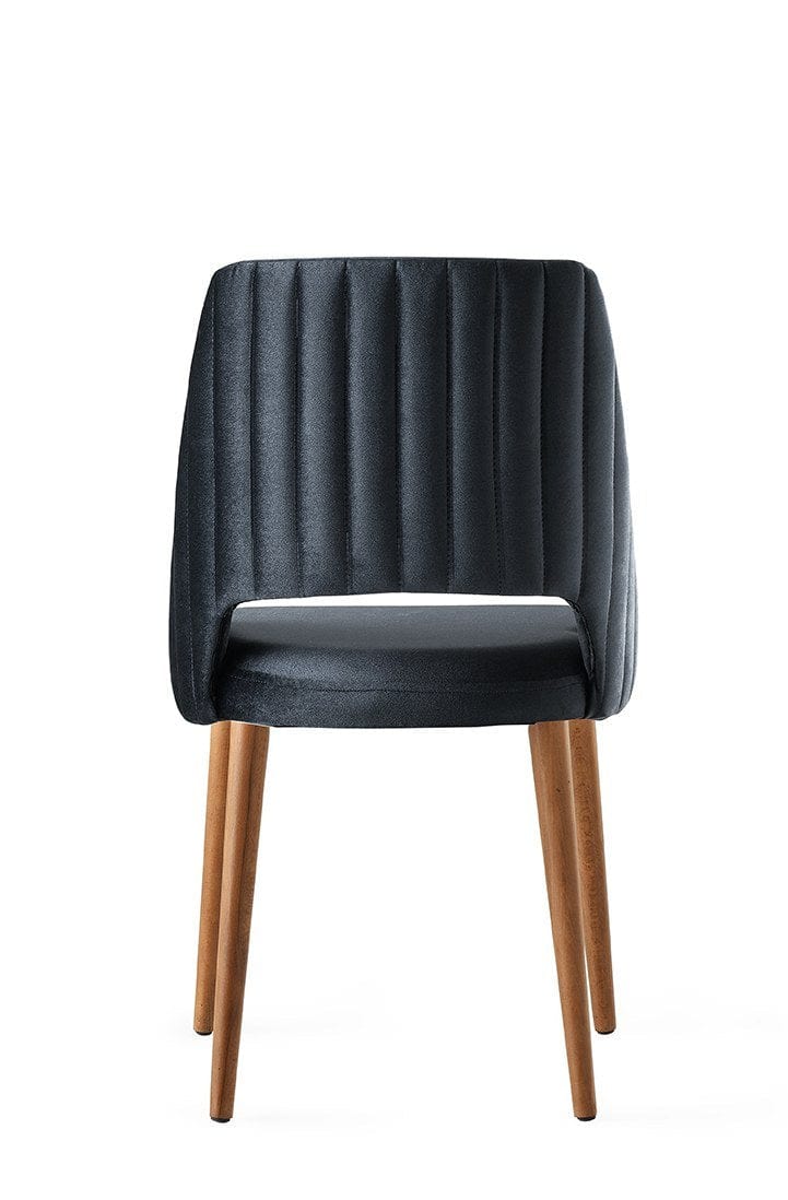 Set 4 scaune tapitate cu stofa si picioare din plastic, Acelya 1 Velvet Negru / Nuc, l50xA50xH90 cm (2)