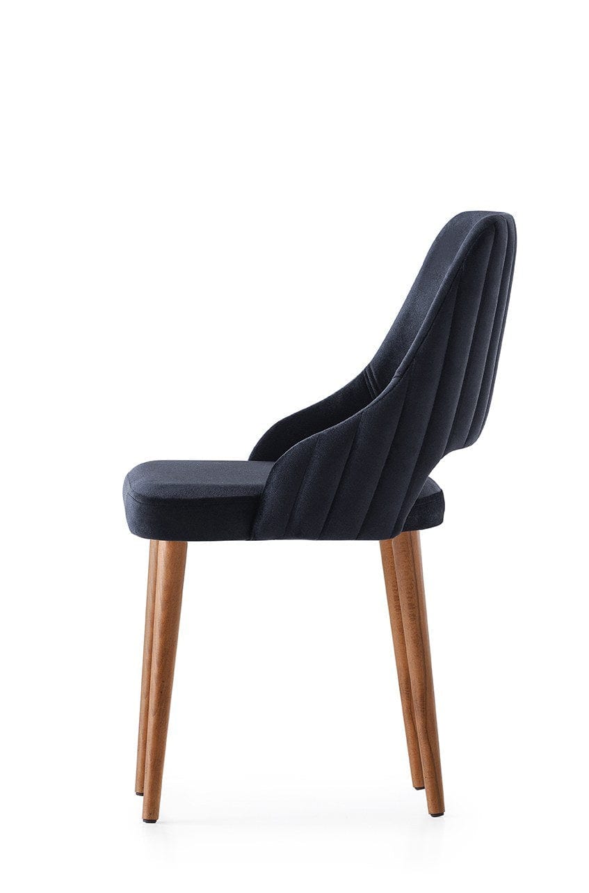Set 4 scaune tapitate cu stofa si picioare din plastic, Acelya 1 Velvet Negru / Nuc, l50xA50xH90 cm (3)