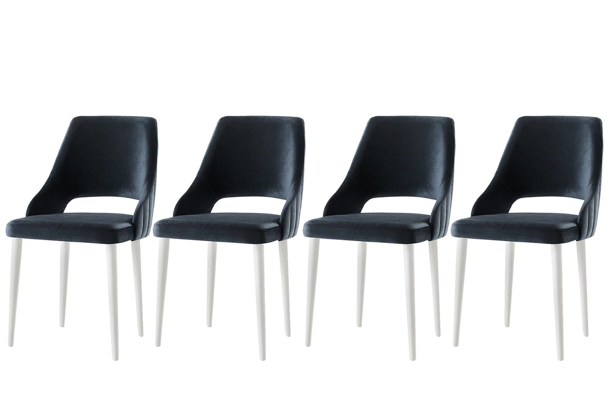 Set 4 scaune tapitate cu stofa si picioare din plastic, Acelya 2 Velvet Negru / Alb, l50xA50xH90 cm