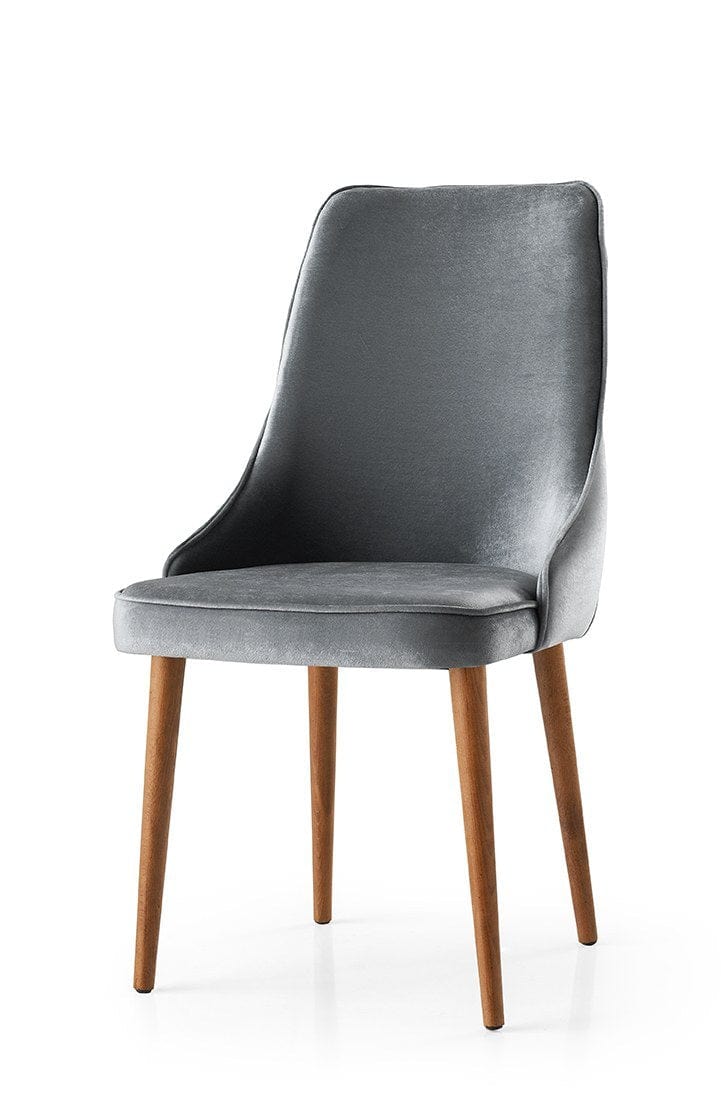 Set 4 scaune tapitate cu stofa si picioare din pal, Seyhan 1 Velvet Gri / Nuc, l52xA50xH98 cm (1)
