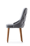 Set 4 scaune tapitate cu stofa si picioare din pal, Seyhan 1 Velvet Gri / Nuc, l52xA50xH98 cm (2)