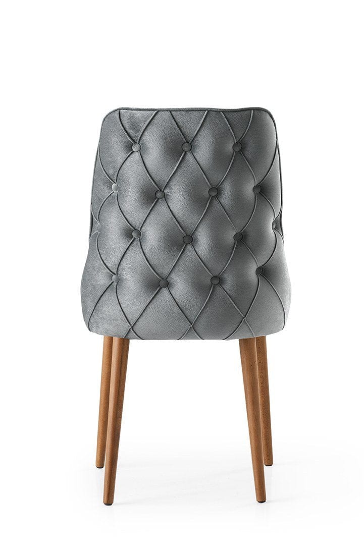 Set 4 scaune tapitate cu stofa si picioare din pal, Seyhan 1 Velvet Gri / Nuc, l52xA50xH98 cm (3)