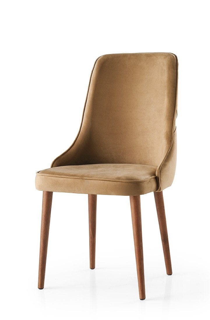 Set 4 scaune tapitate cu stofa si picioare din pal, Seyhan 1 Velvet Maro / Nuc, l52xA50xH98 cm (1)