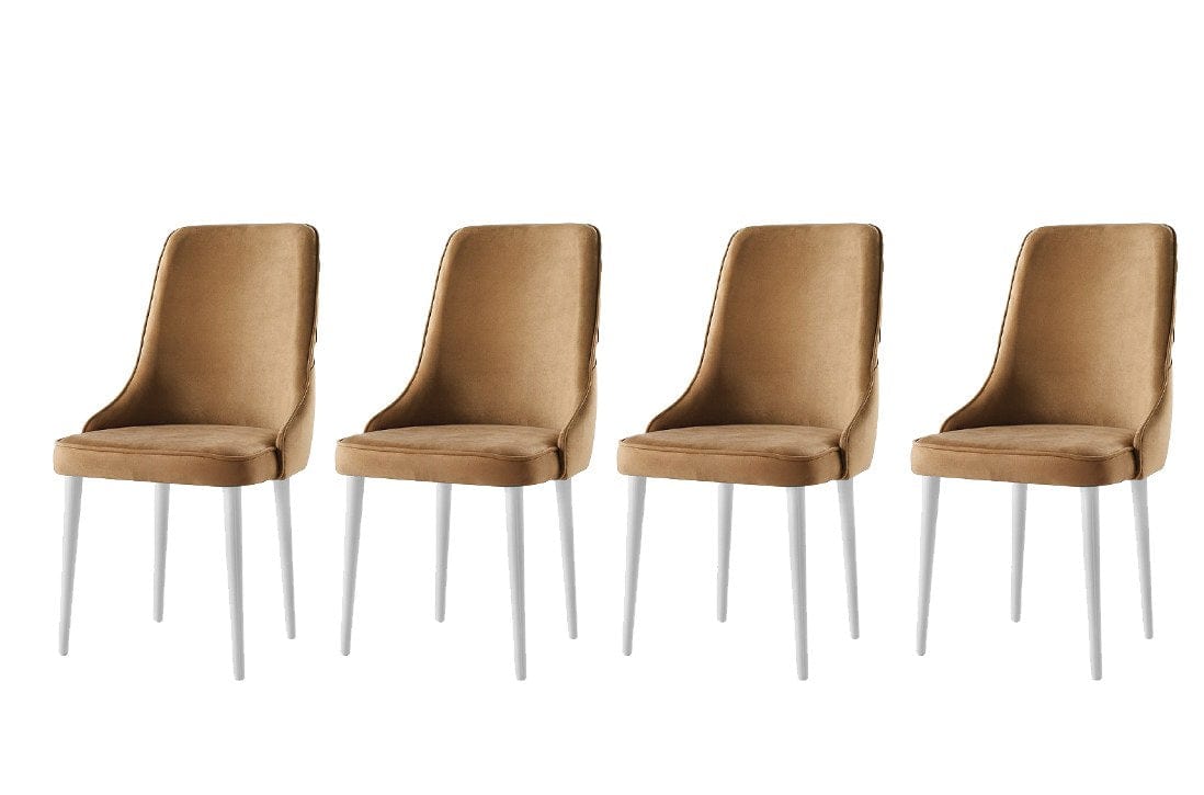 Set 4 scaune tapitate cu stofa si picioare din pal, Seyhan 2 Velvet Maro / Alb, l52xA50xH98 cm