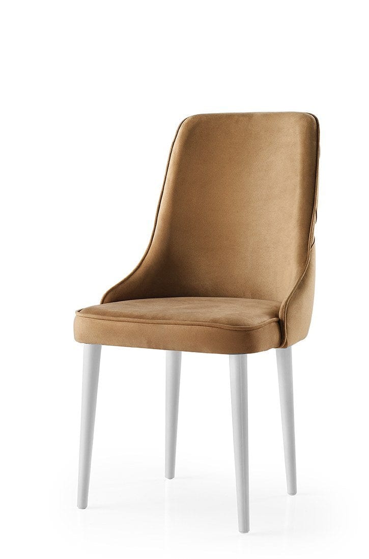 Set 4 scaune tapitate cu stofa si picioare din pal, Seyhan 2 Velvet Maro / Alb, l52xA50xH98 cm (1)
