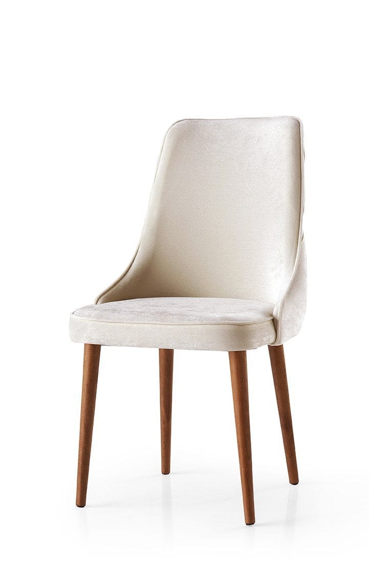 Set 4 scaune tapitate cu stofa si picioare din pal, Seyhan 1 Velvet Crem / Nuc, l52xA50xH98 cm (1)