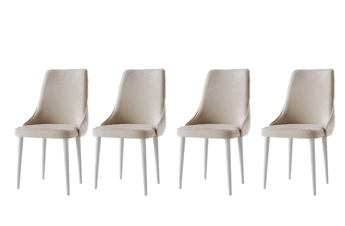 Set 4 scaune tapitate cu stofa si picioare din pal, Seyhan 2 Velvet Crem / Alb, l52xA50xH98 cm