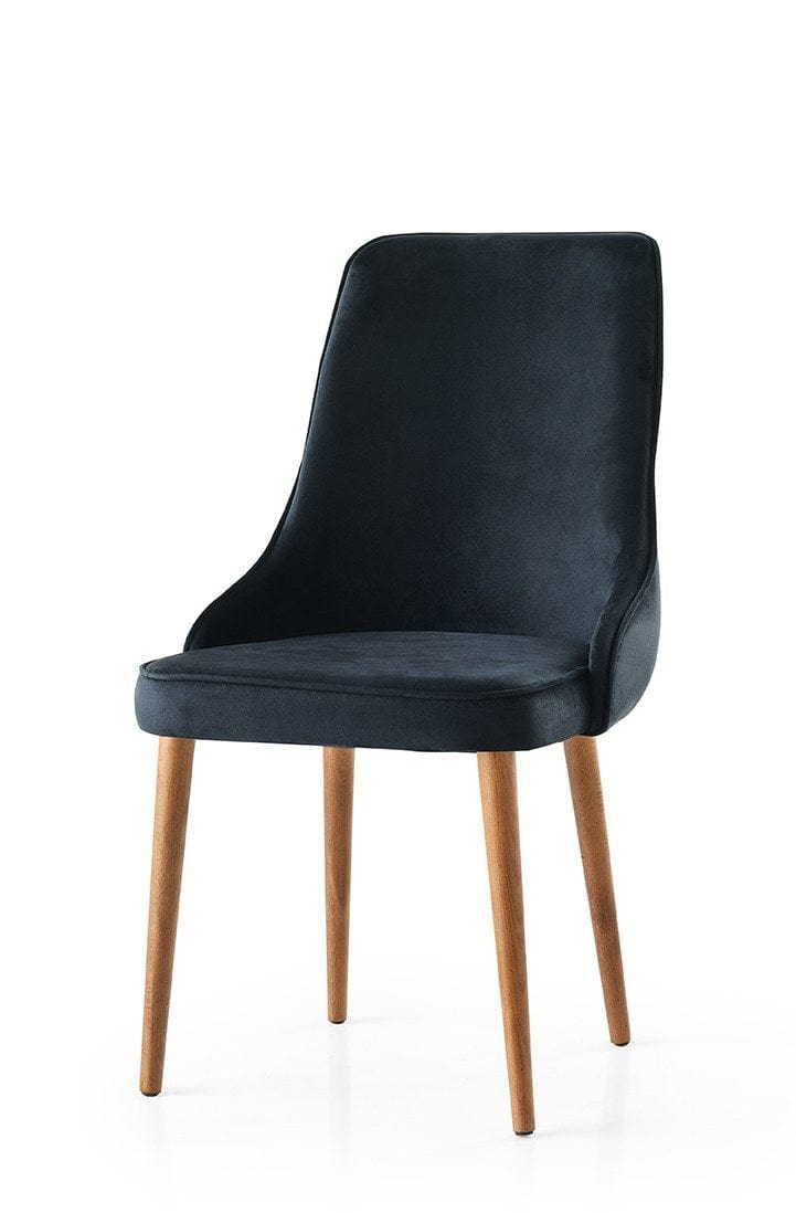 Set 4 scaune tapitate cu stofa si picioare din pal, Seyhan 1 Velvet Negru / Nuc, l52xA50xH98 cm (1)