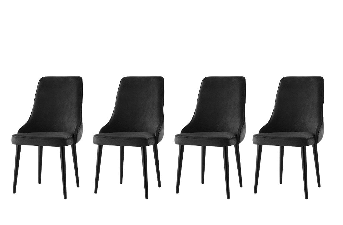 Set 4 scaune tapitate cu stofa si picioare din pal, Seyhan 3 Velvet Negru, l52xA50xH98 cm