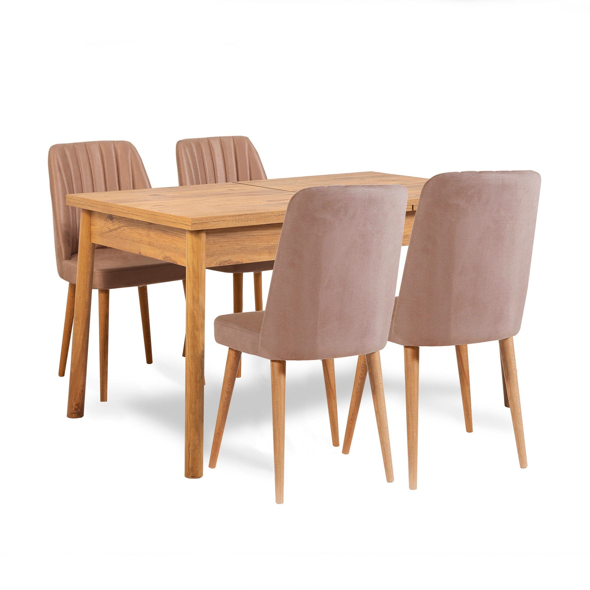 Set masa extensibila din pal + 4 scaune tapitate cu stofa + 1 banca tapitata cu stofa, Santiago W5 Pin Atlantic / Cappuccino, L120-153xl75xH77 cm (1)