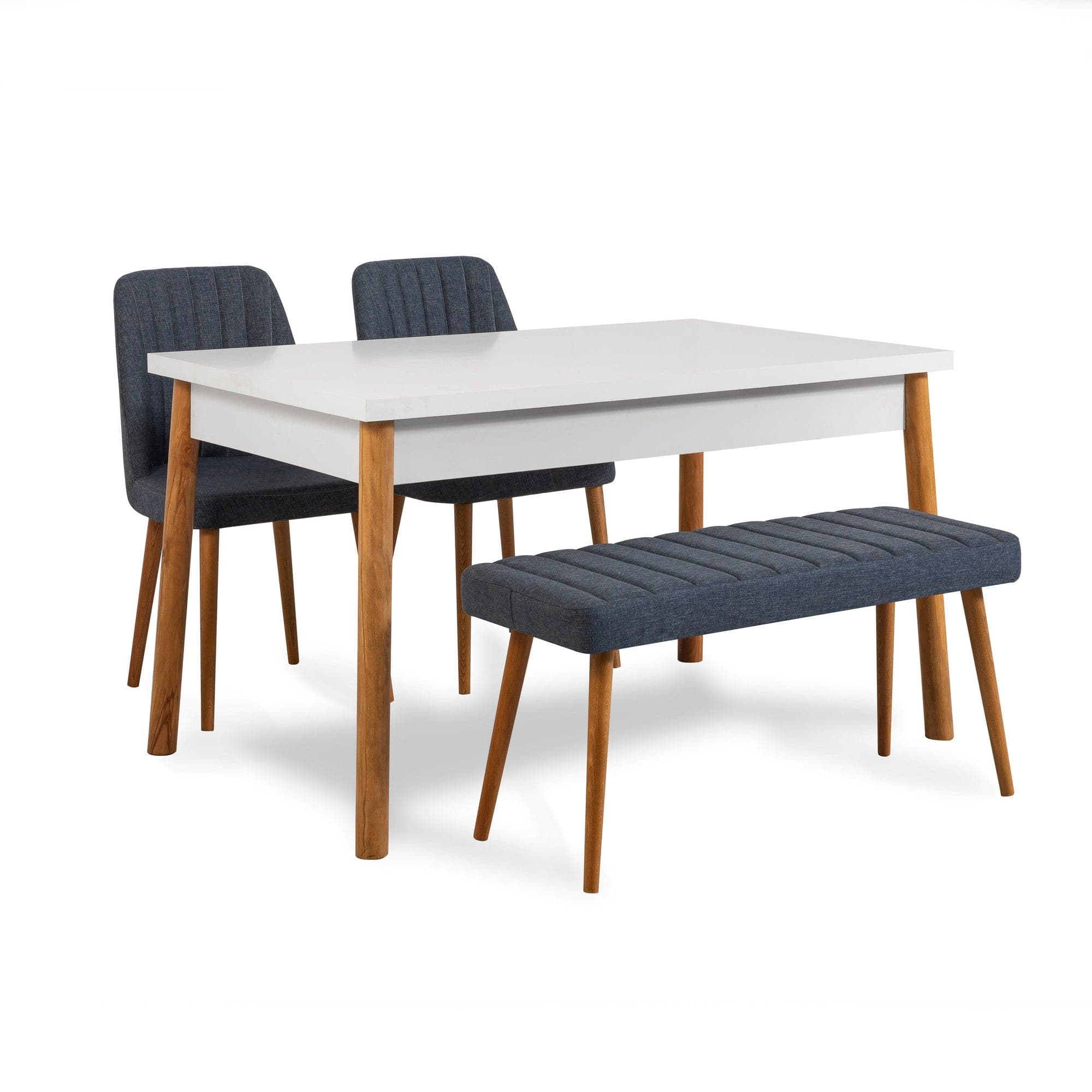 Set masa din pal + 2 scaune tapitate cu stofa + 1 banca tapitata cu stofa, Costa V4 Pin Atlantic / Bleumarin, L120xl77xH75 cm (1)