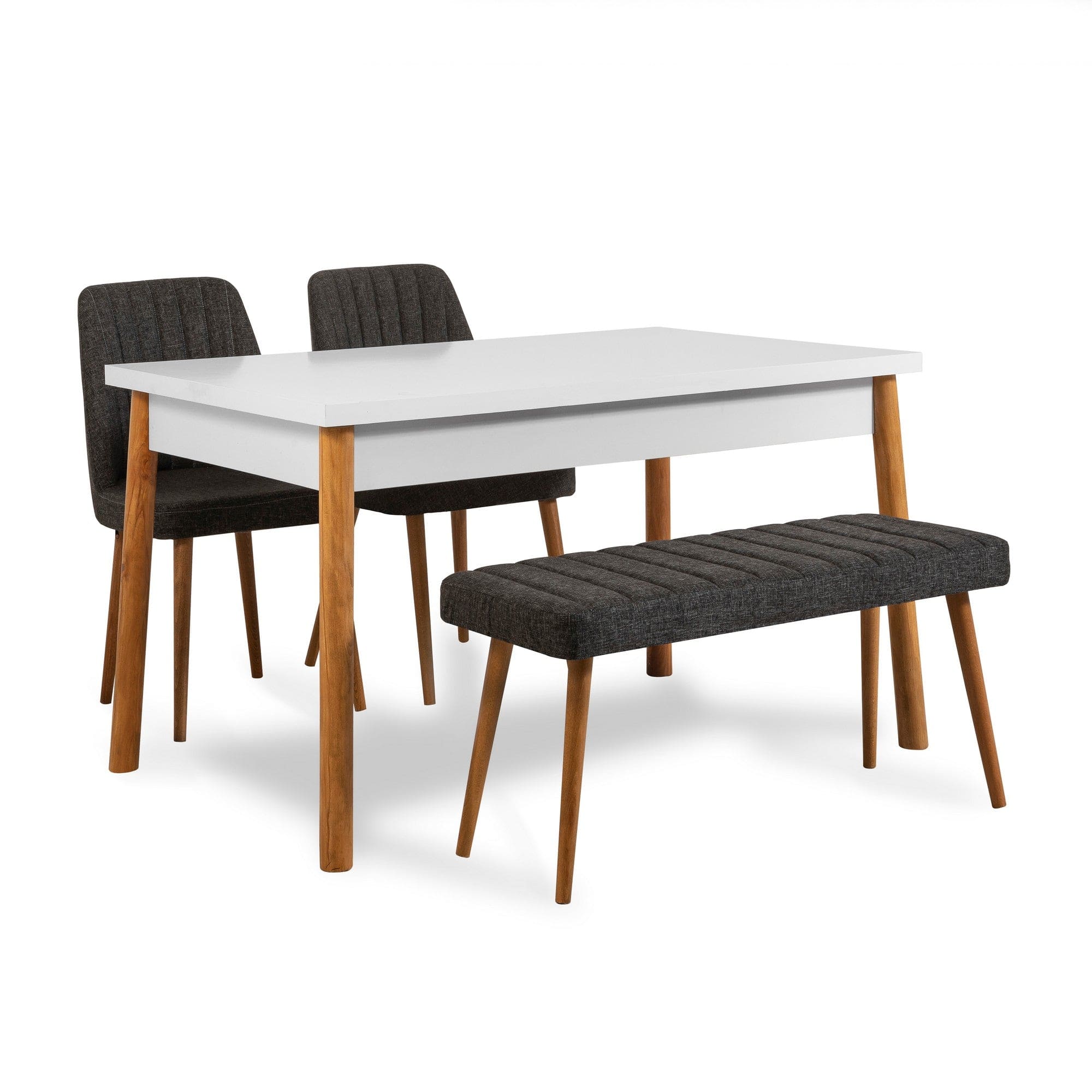 Set masa din pal + 2 scaune tapitate cu stofa + 1 banca tapitata cu stofa, Costa V6 Pin Atlantic / Alb / Antracit, L120xl77xH75 cm (1)