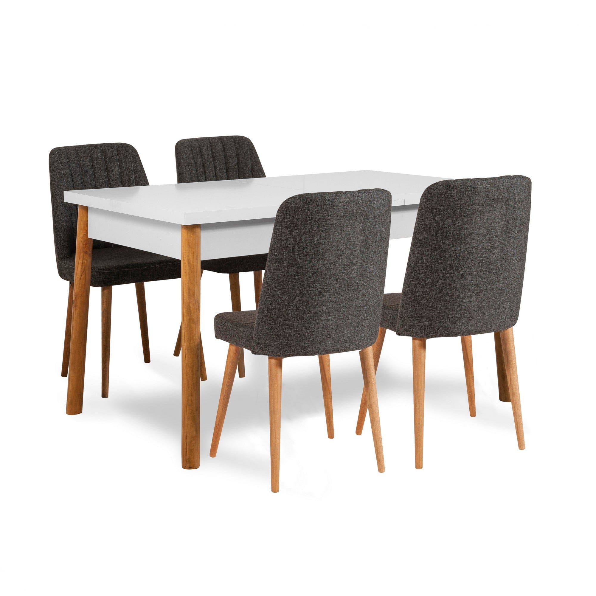 Set masa din pal + 4 scaune tapitate cu stofa + 1 banca tapitata cu stofa, Costa 1053-2-AB Pin Atlantic / Alb / Antracit, L120xl77xH75 cm (1)