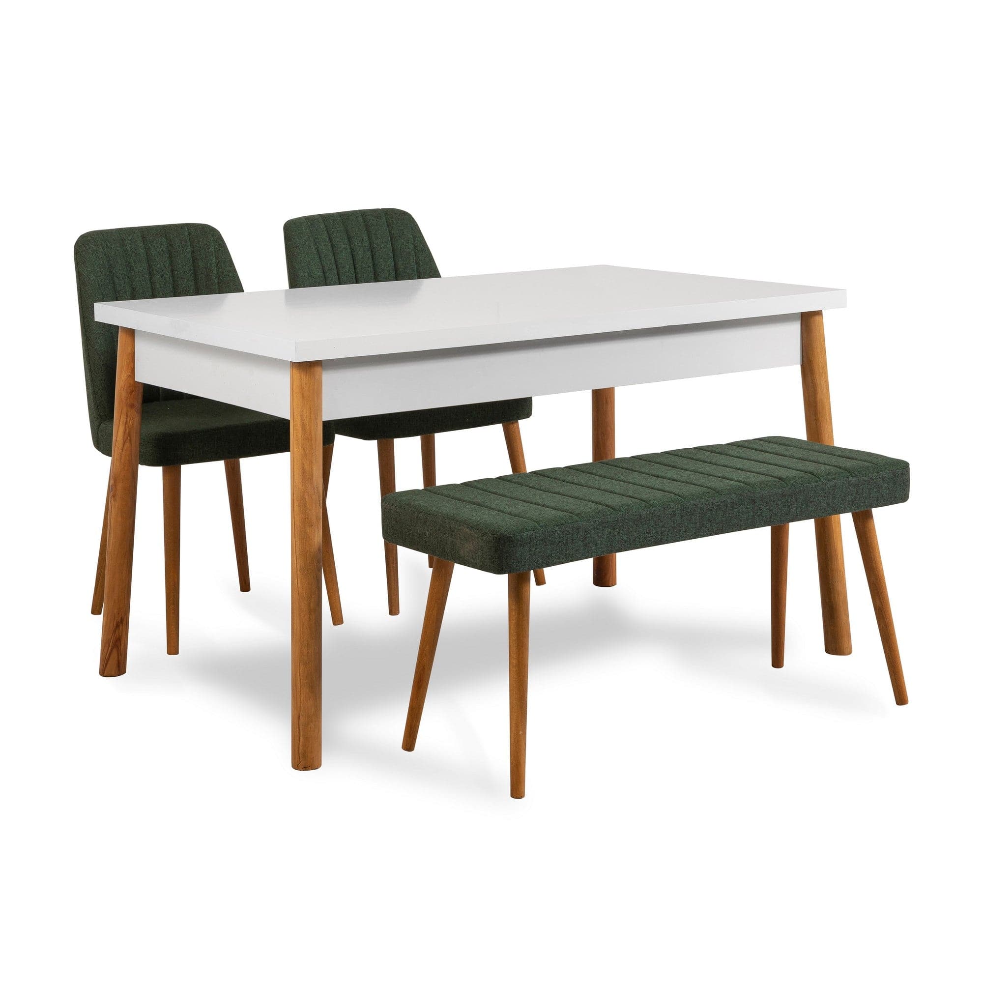 Set masa din pal + 2 scaune tapitate cu stofa + 1 banca tapitata cu stofa, Costa V8 Pin Atlantic / Alb / Verde, L120xl77xH75 cm (1)