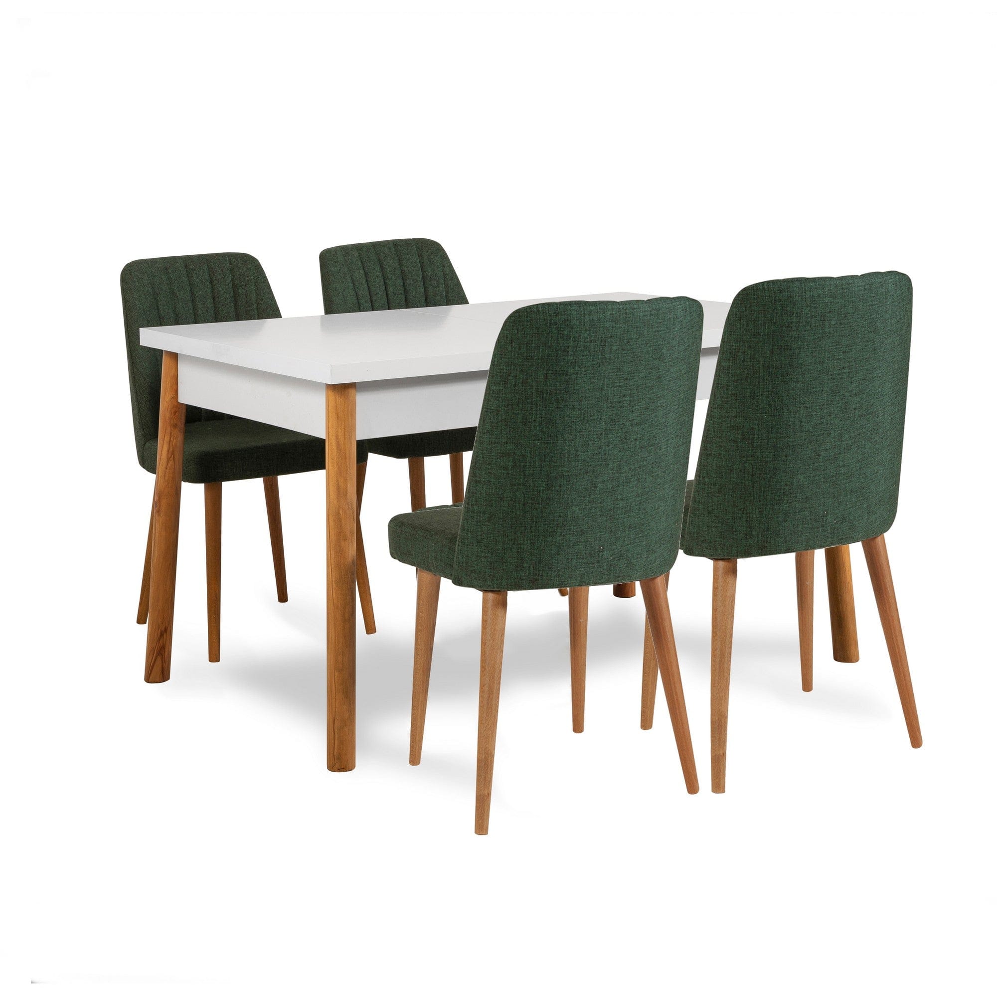 Set masa din pal + 4 scaune tapitate cu stofa + 1 banca tapitata cu stofa, Costa 1070-2-AB Pin Atlantic / Alb / Verde, L120xl77xH75 cm (1)