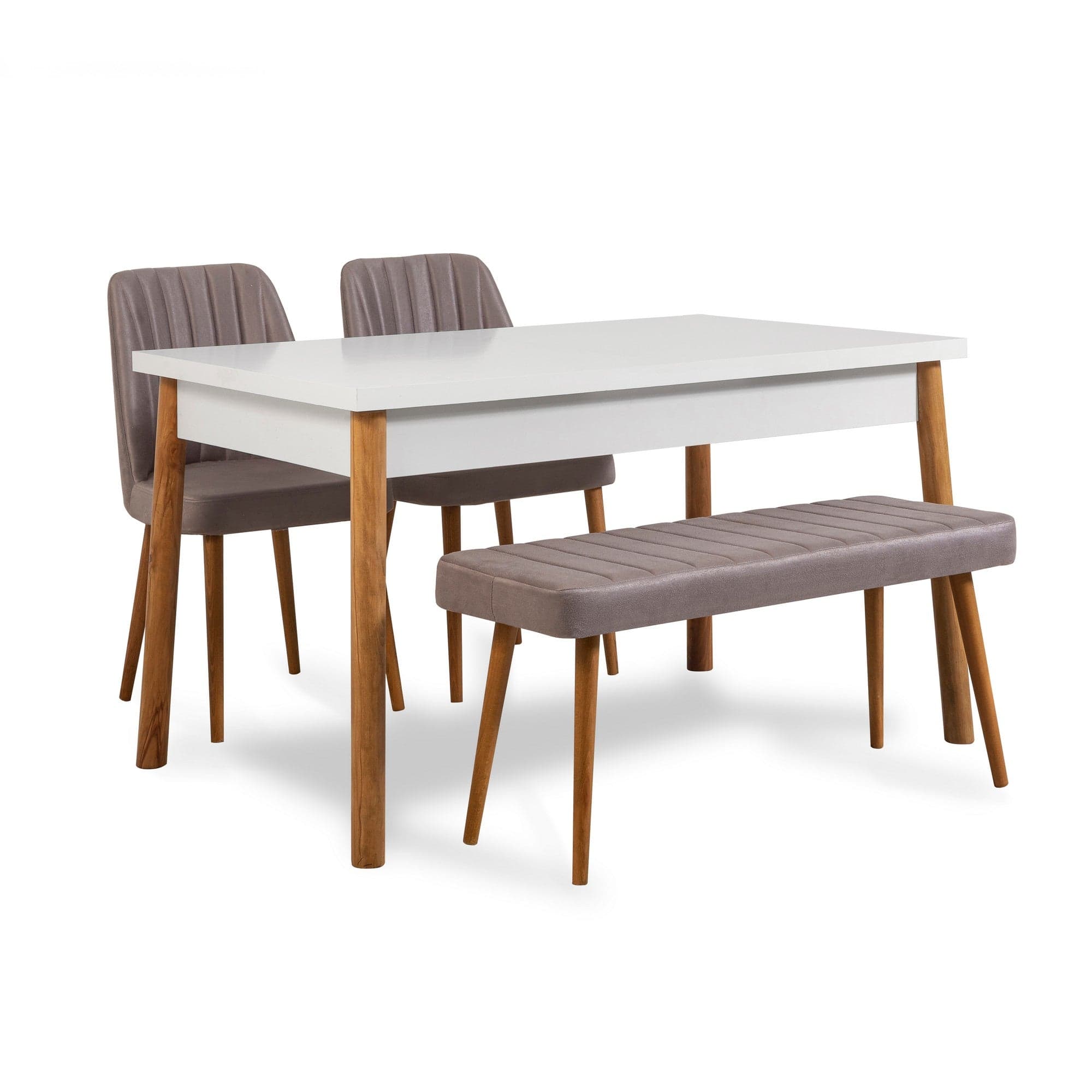 Set masa din pal + 2 scaune tapitate cu stofa + 1 banca tapitata cu stofa, Costa V10 Pin Atlantic / Alb / Gri, L120xl77xH75 cm (1)