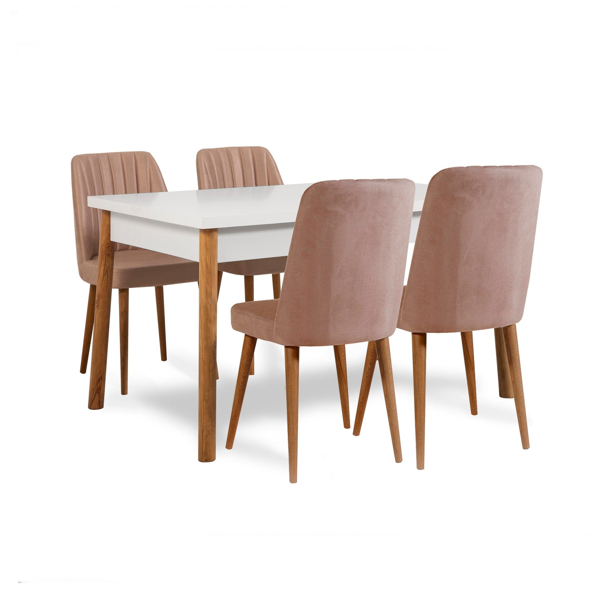 Set masa din pal + 4 scaune tapitate cu stofa, Costa W3 Pin Atlantic / Alb / Cappuccino, L120xl77xH75 cm (1)
