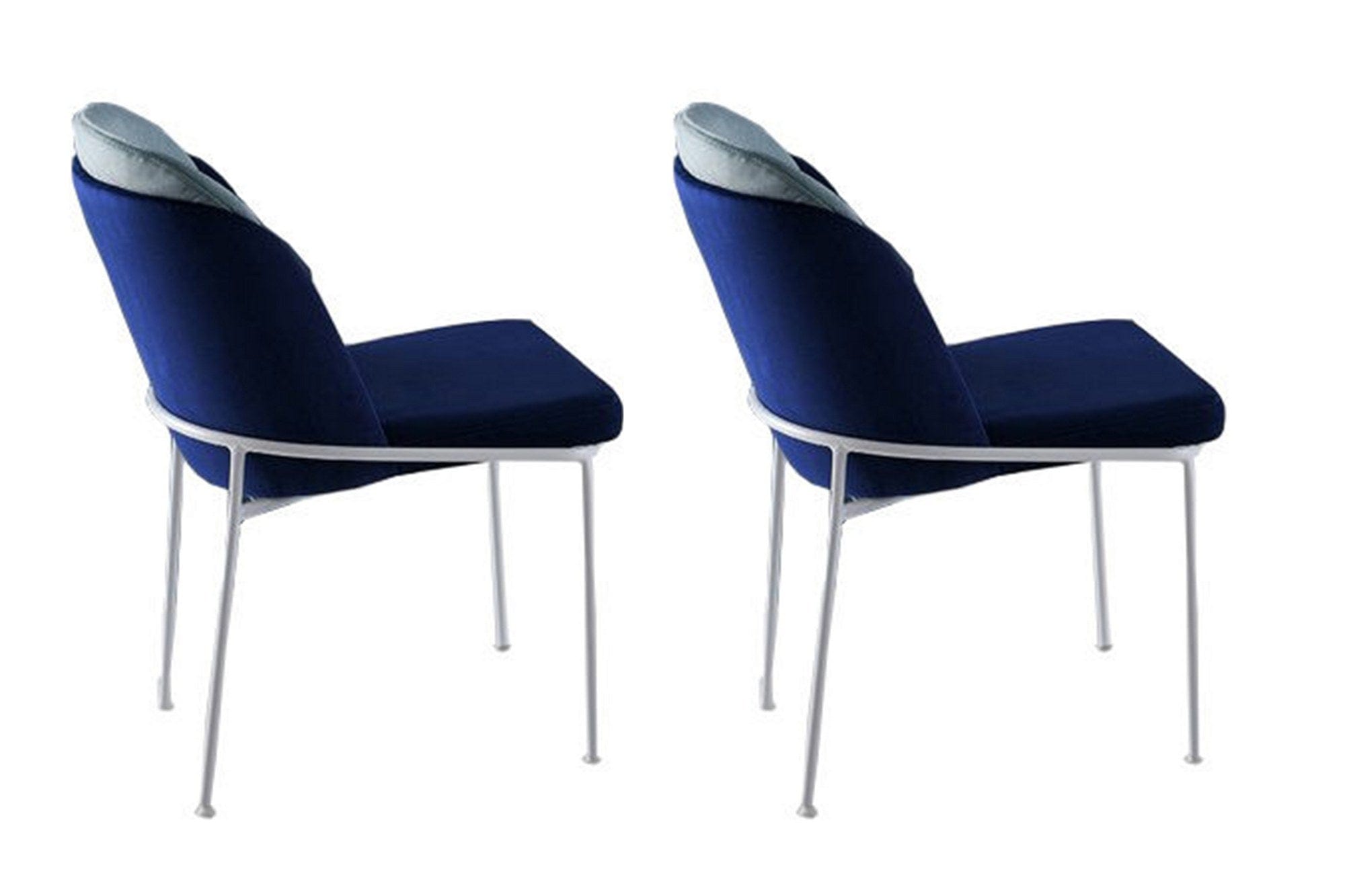 Set 2 scaune tapitate cu stofa si picioare metalice, Dore 182 V2 Velvet Albastru Inchis / Alb, l54xA55xH86 cm