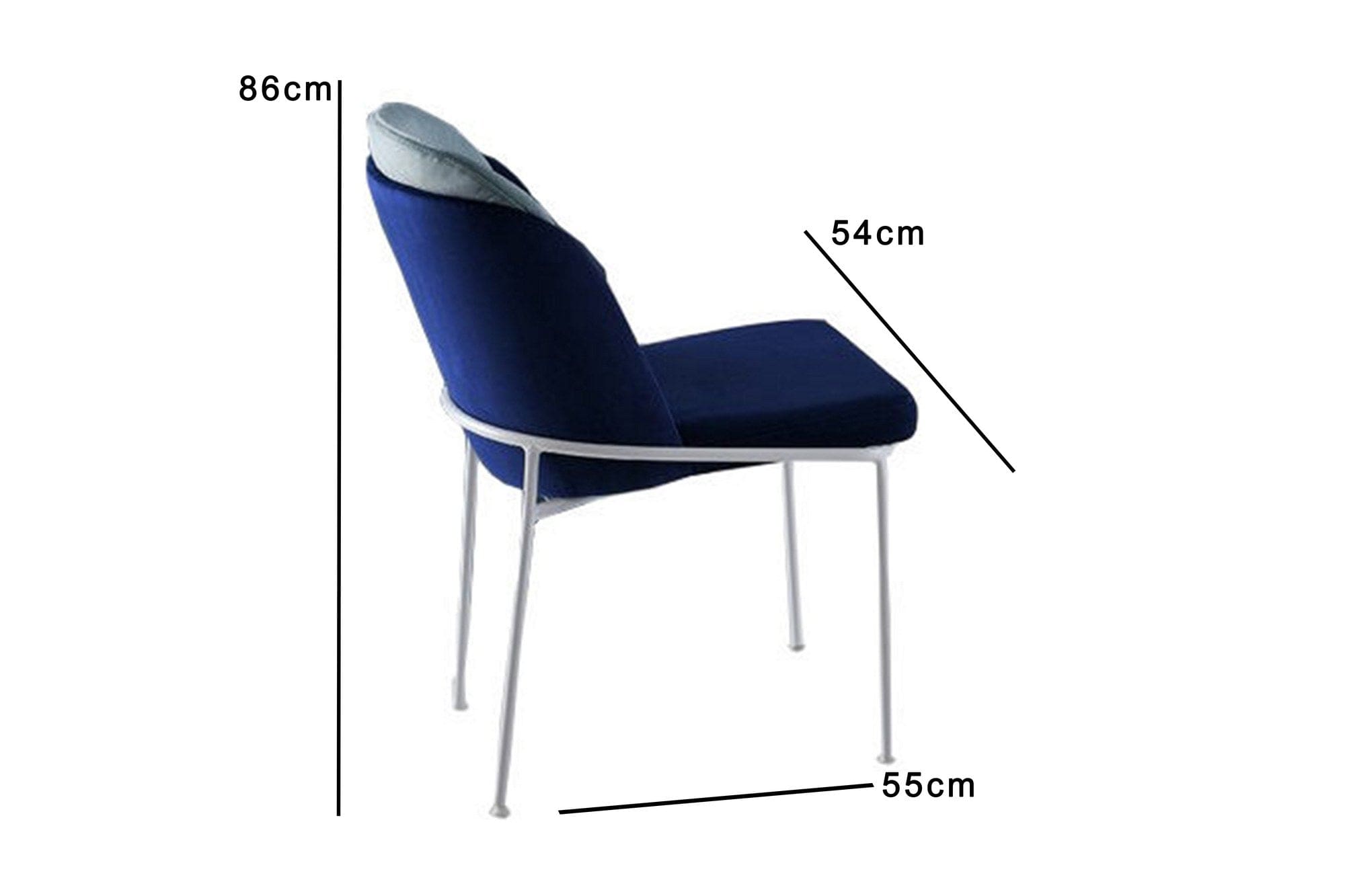 Set 2 scaune tapitate cu stofa si picioare metalice, Dore 182 V2 Velvet Albastru Inchis / Alb, l54xA55xH86 cm (2)