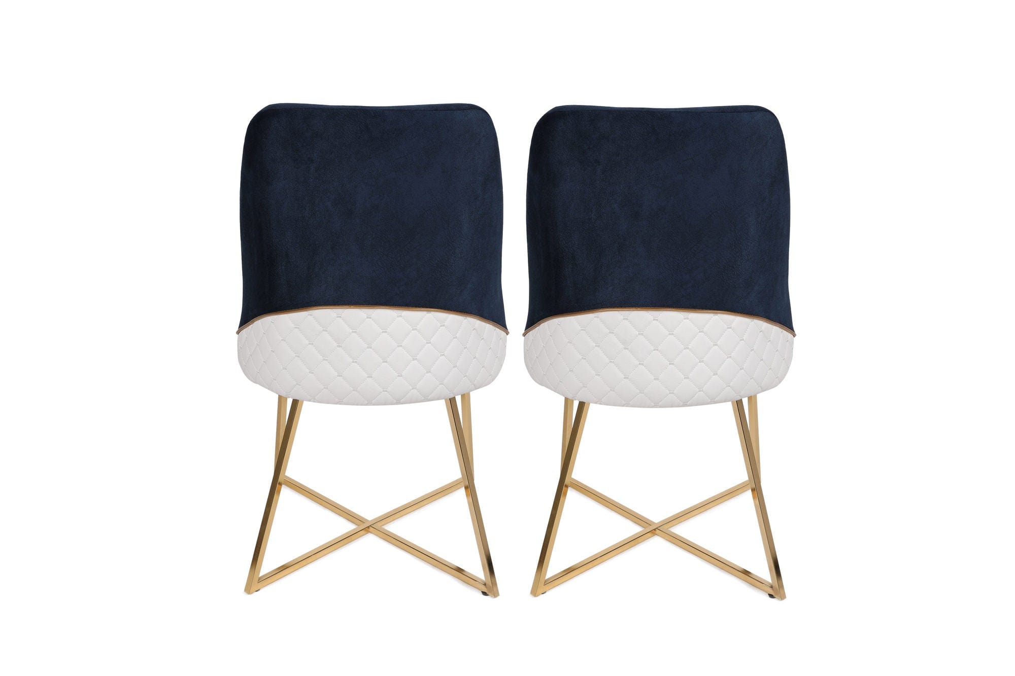 Set 2 scaune tapitate cu piele ecologica si picioare metalice, Madrid 908-V2 Bleumarin / Auriu, l50xA49xH90 cm (2)