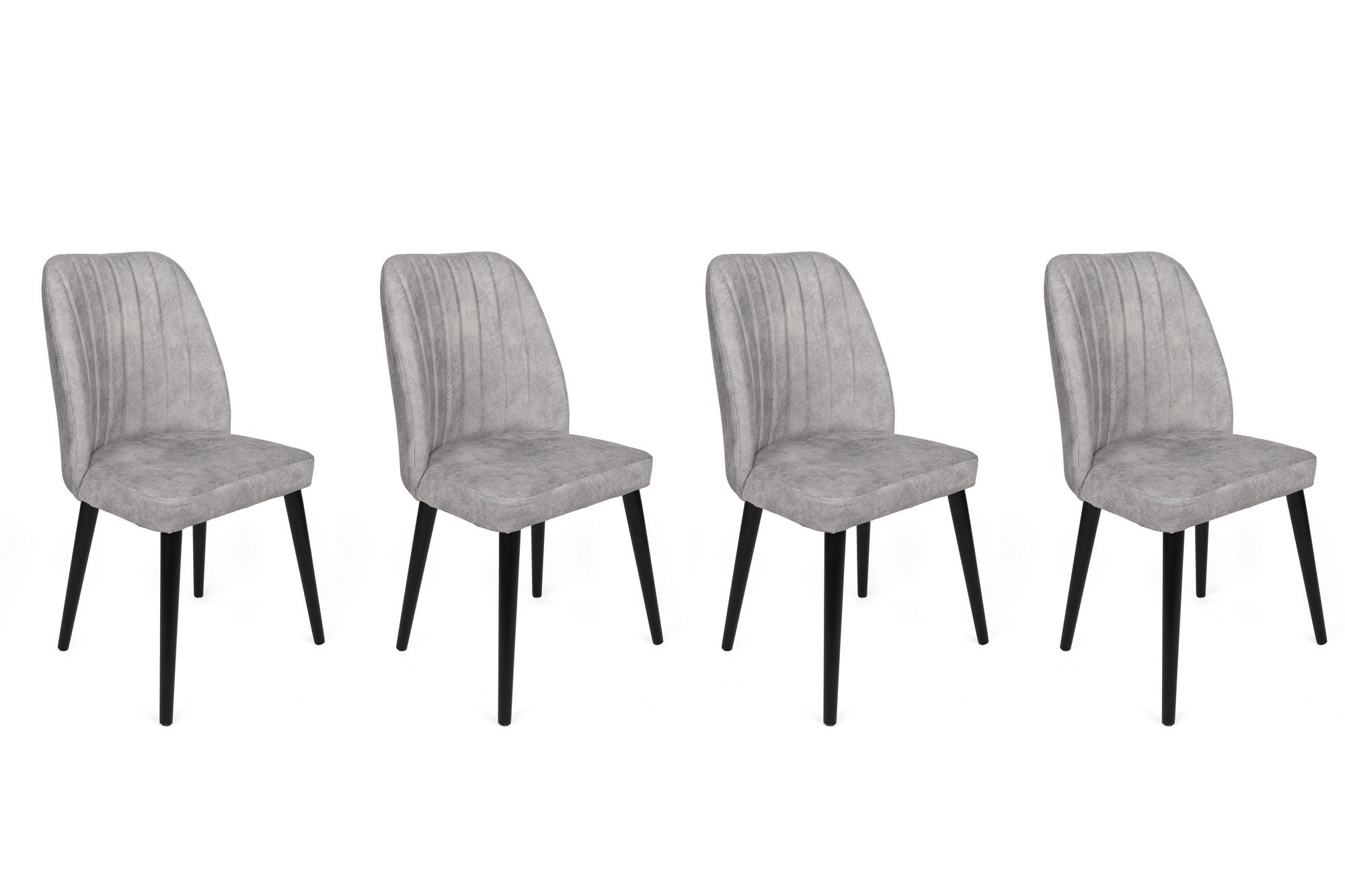 Set 4 scaune tapitate cu stofa si picioare din lemn, Alfa 438-V4 Velvet Gri / Negru, l50xA49xH90 cm