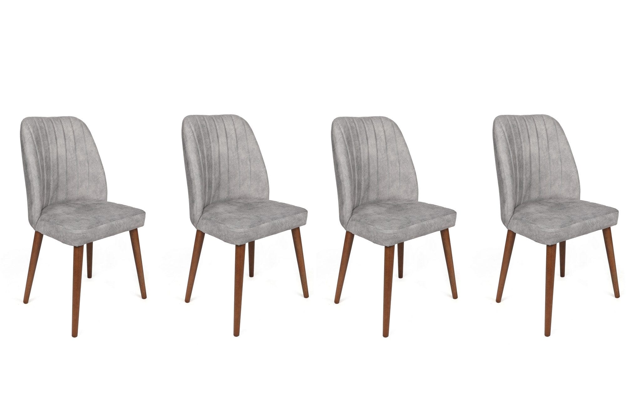 Set 4 scaune tapitate cu stofa si picioare din lemn, Alfa 468-V4 Velvet Gri / Nuc, l50xA49xH90 cm