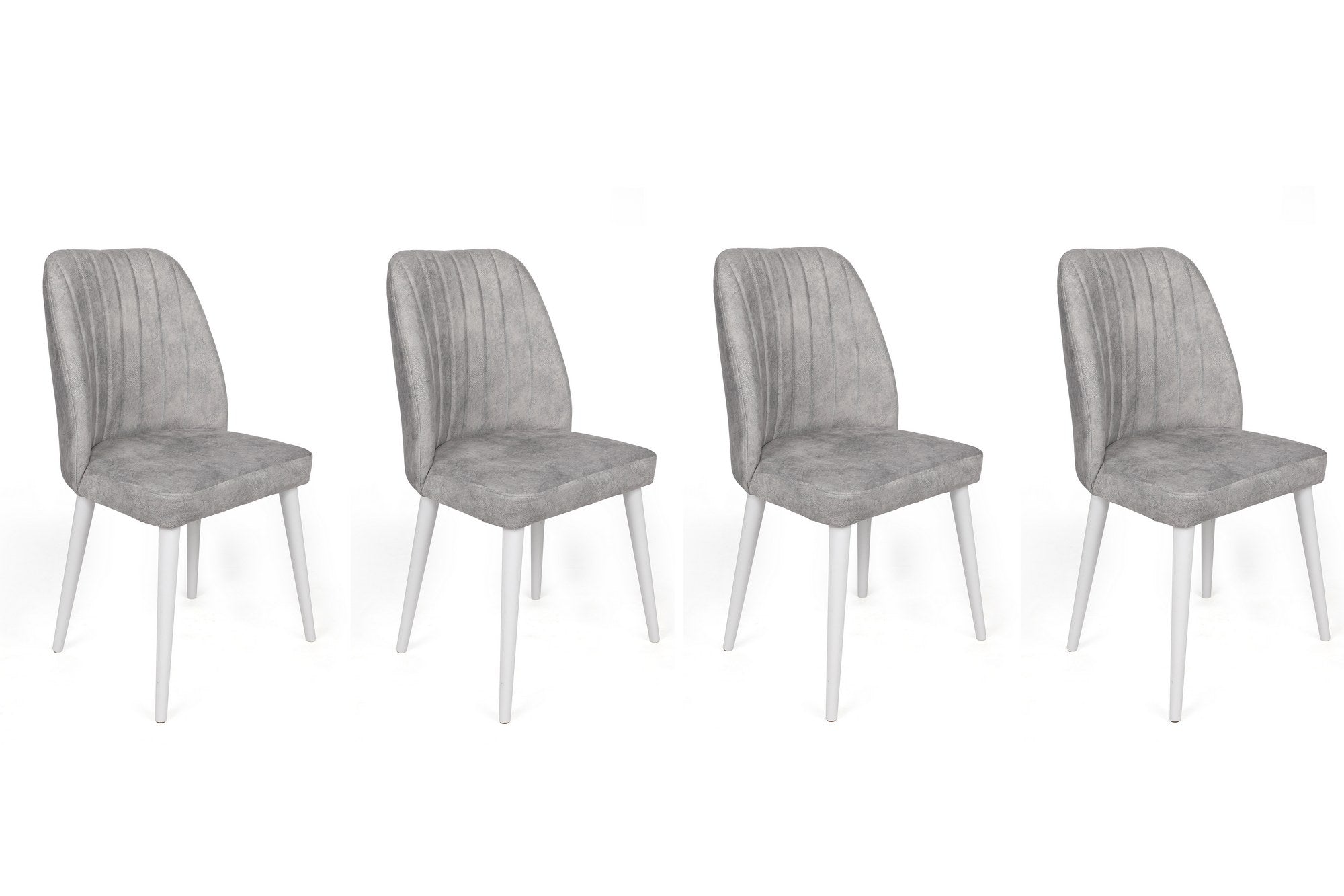 Set 4 scaune tapitate cu stofa si picioare din lemn, Alfa 498-V4 Velvet Gri / Alb, l50xA49xH90 cm