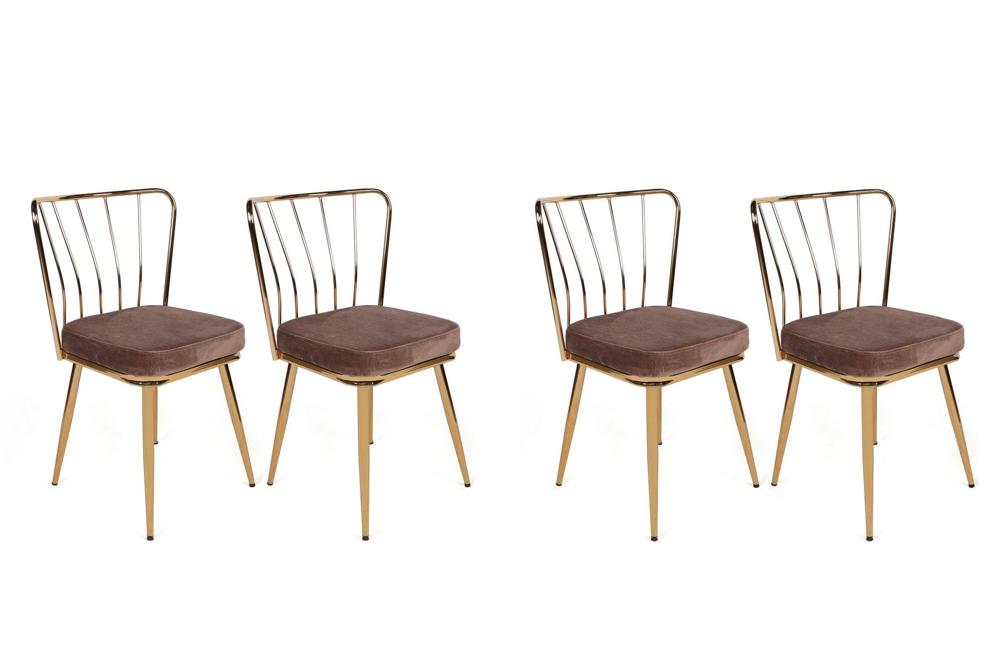 Set 4 scaune tapitate cu stofa si picioare metalice, Yıldız-927 V4 Velvet Maro Deschis / Auriu, l43xA42xH82 cm