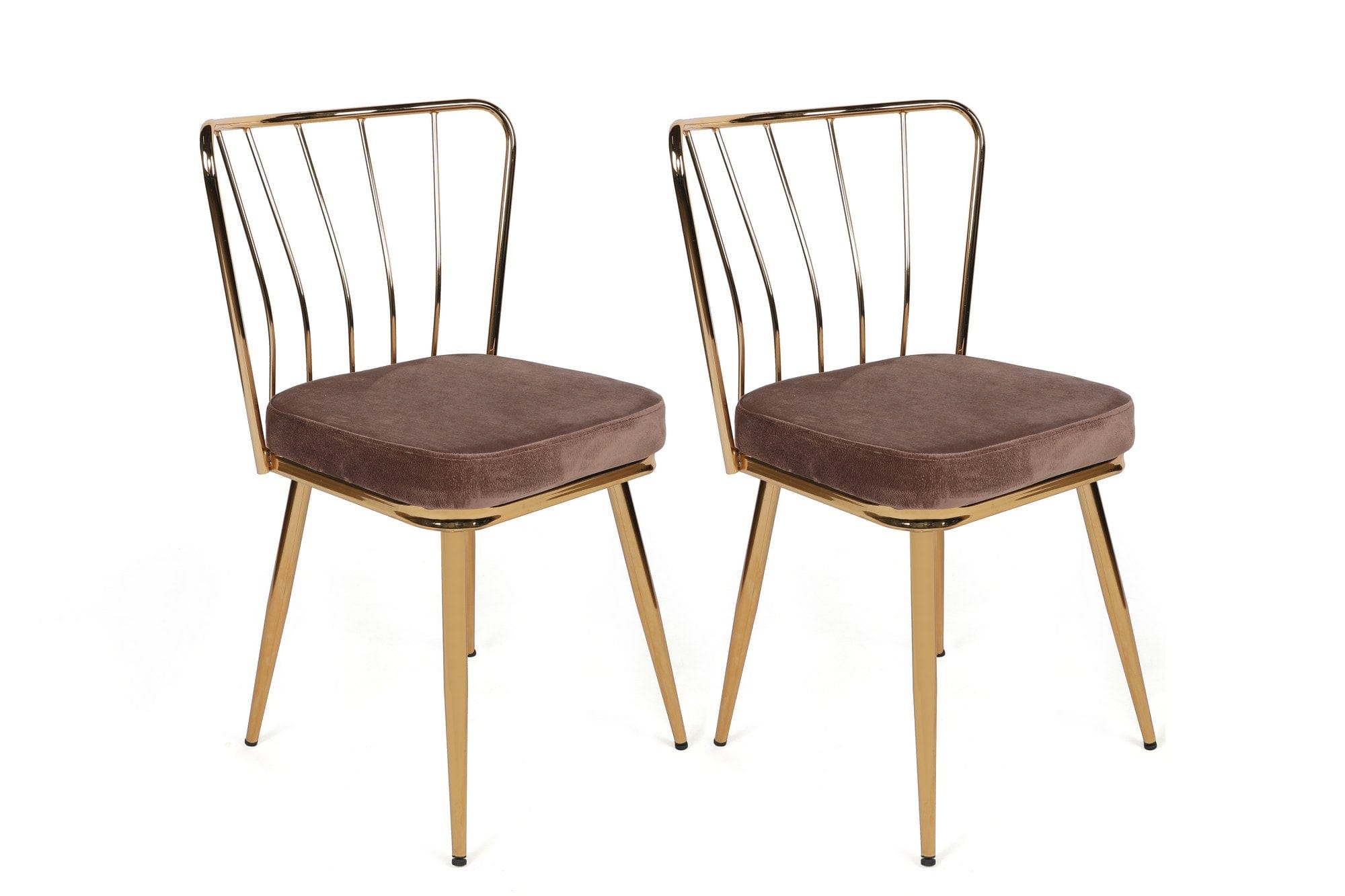 Set 4 scaune tapitate cu stofa si picioare metalice, Yıldız-927 V4 Velvet Maro Deschis / Auriu, l43xA42xH82 cm (3)