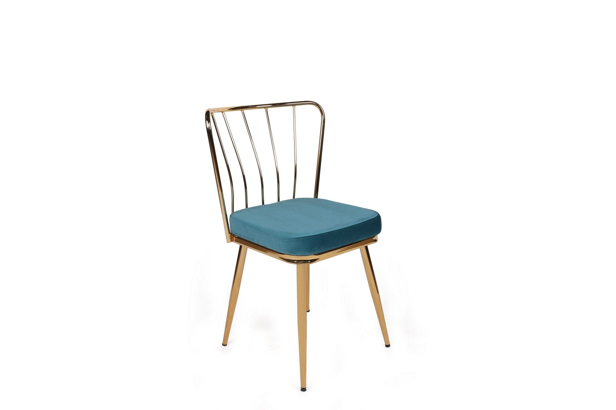 Set 4 scaune tapitate cu stofa si picioare metalice, Yıldız-929 V4 Velvet Albastru / Auriu, l43xA42xH82 cm (1)